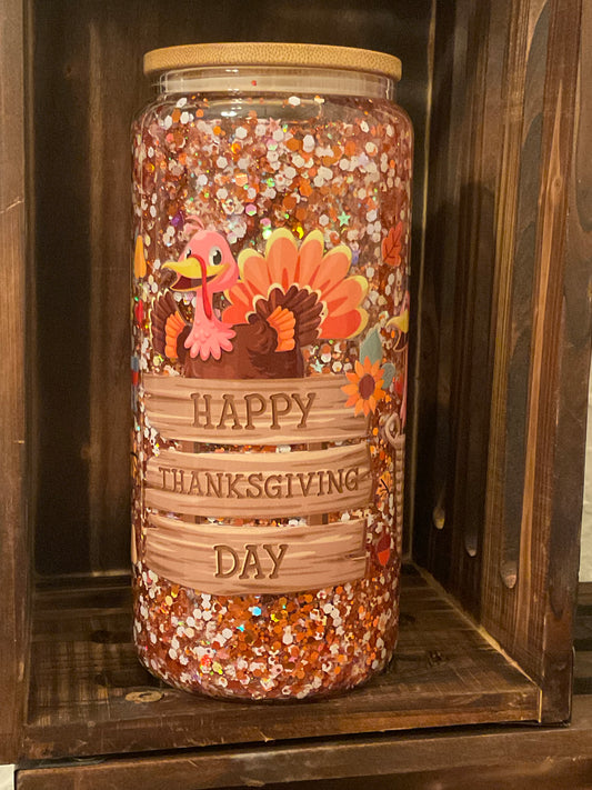 Glass snow globe tumbler- multicolor turkey