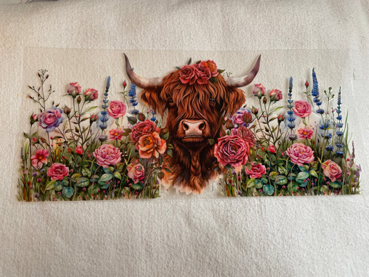 Cow in flower field